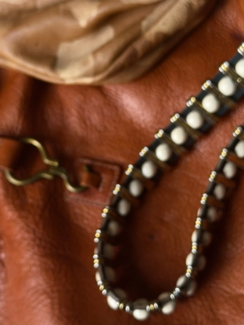 Vintage Brown and Cream Leather Belt with Studded Accent